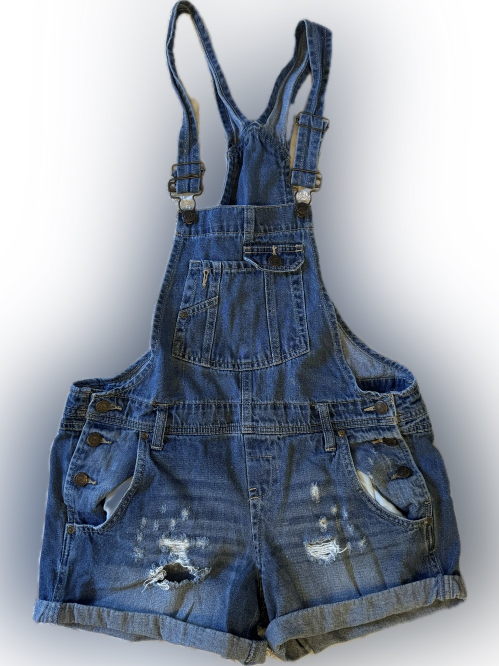 Vintage lei Blue Distressed Denim Short Overalls